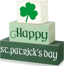 St. Patrick's Day Wooden Shamrock Block Signs - 3 Piece Table Decor Set
