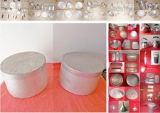 gr0- COPPIA VECCHI CONTENITORI IN ALLUMINIO vintage, con coperchio, e altro