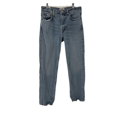 AGOLDE Key Mid Rise Straight Crop Jeans Mirage Blue Raw Hem Women's 27 Organic