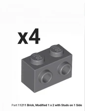 LEGO NEW QTY x4 DARK BLUISH GRAY Brick Modified 1x2 w/ Side Studs - 11211