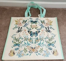 TJ MAXX - Beautiful Flowers & Butterflies - Large Reusable Shopping Tote Eco Bag