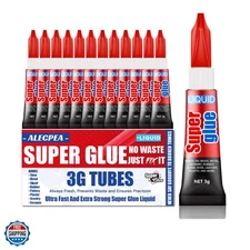 3 Gram Pack of 12 Single Use Super Glue Liquid, Super Fast, Thin & Strong Adh...