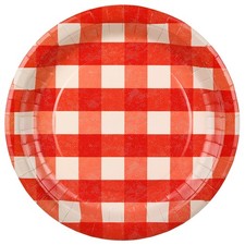 Red Checkered Gingham Round Paper Plates 27cm - Pack of 6