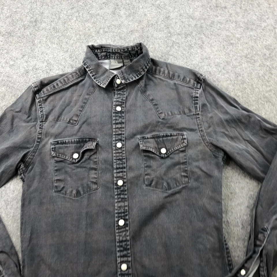 ASOS рубашка мужская маленький черный серый Western джинсовой ткани жемчуг Snap длинным рукавом повседневный - Изображение 4 из 4