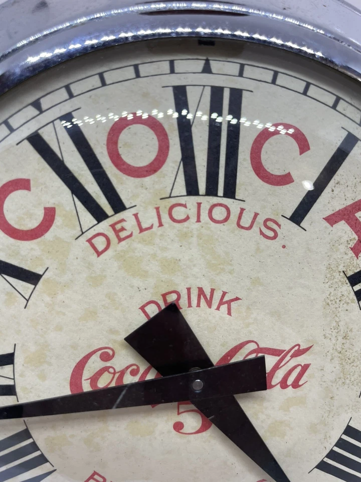 RARO RELOJ SODA POP VINTAGE ORIGINAL 6” COCA COLA botón. ENROLLAMIENTO Foto 2 de 4