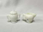 2 pc EAPG Milk Glass Victorian Childs Toy Tea Set Ribbed Creamer and Sugar RARE
