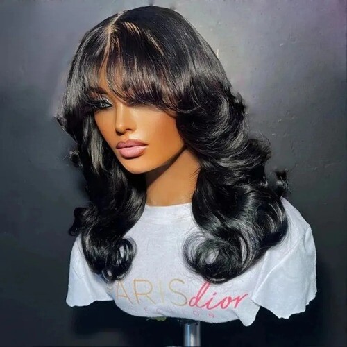 3x1 Middle Part Lace Wig Body Wave Cheap Wigs Machine Made Human Hair Wig Bangs - Afbeelding 1 van 11
