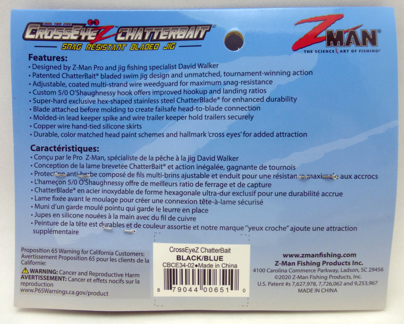 Zman CrosseyeZ Chatterbait 3/4oz Black/Blue Bladed Jig - Image 2