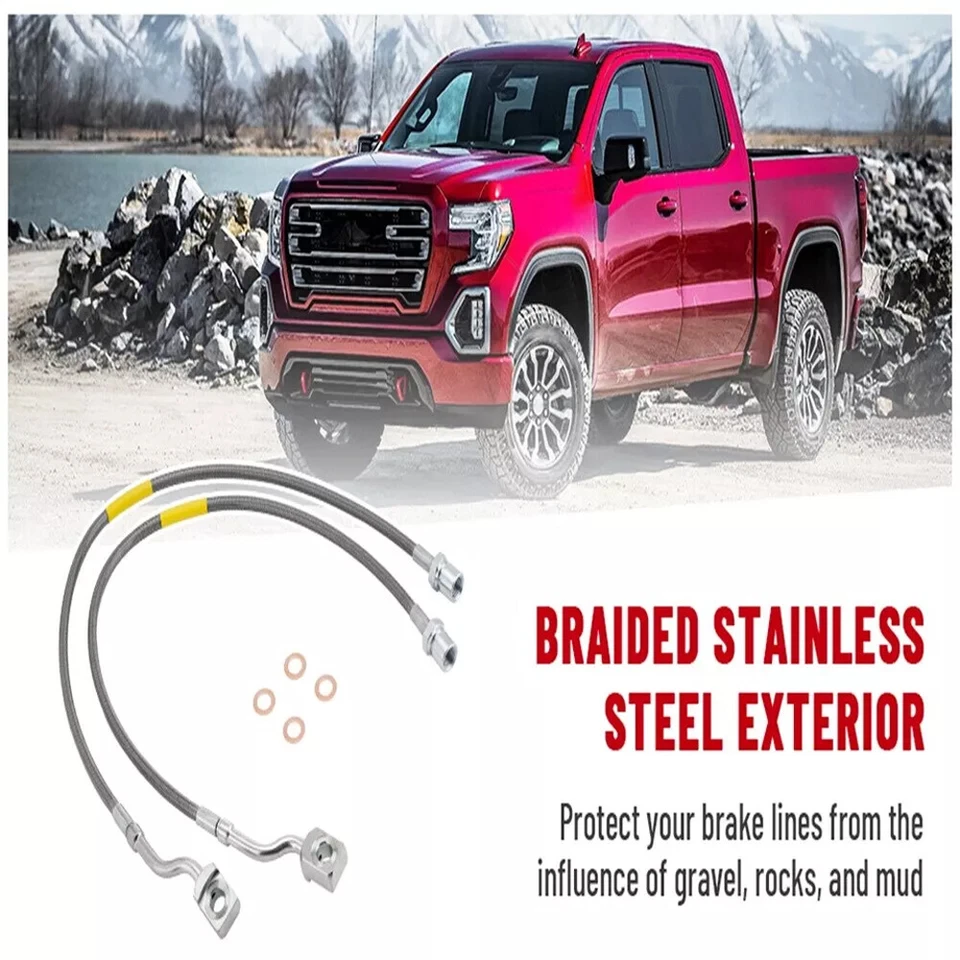 2PCS Front Steel Extended Brake Lines 89370 For GMC Sierra 1500 Yukon XL 1500 - Image 4 of 4