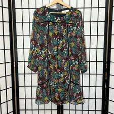 Loft Peasant Dress Floral Lace Boho Long Sleeve Spring Garden Lined Flowy Sz M