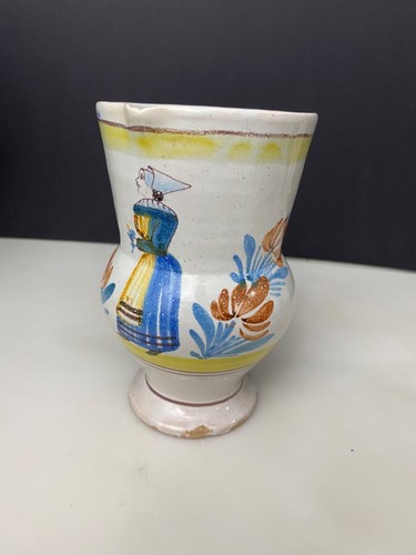 Antique 1930's HR Henriot Quimper France Hand Painted 6-3/4" Jug Pitcher Women - Picture 5 of 11
