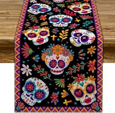 Day of The Dead Table Runner Sugar Skull Dia De Los Muertos Mexican Festival 1