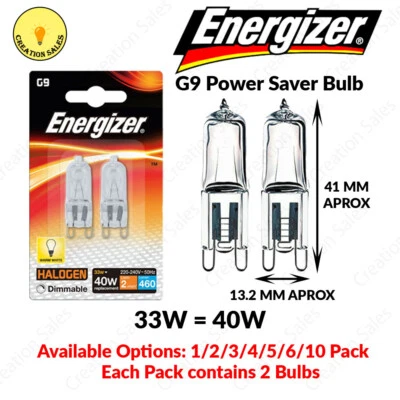 ENERGIZER G9 Halogen Bulbs 33W = 40W Energy Saving Capsule Light Dimmable lamp AC 220-240V