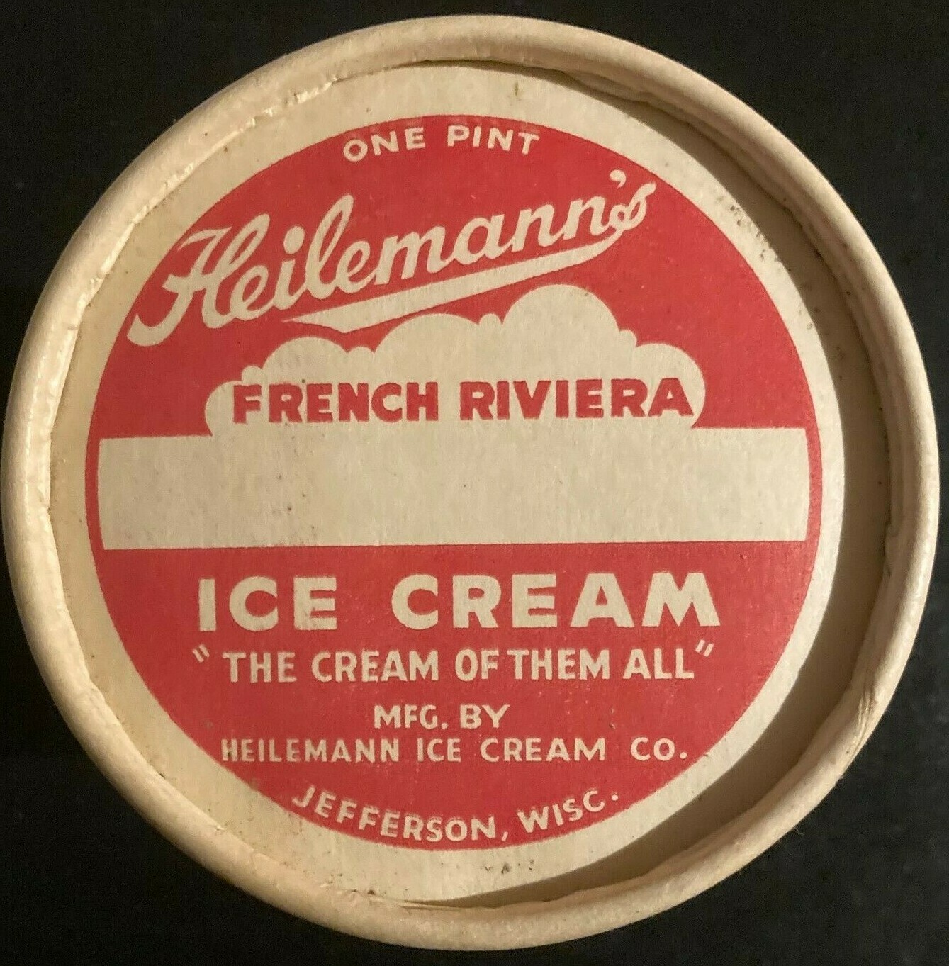 1940's Heilemann's French Riviera Ice Cream Container Jefferson, Wisc