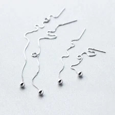 925 Sterling Silver Ball Dangle Line Thread Threader Earrings A1356