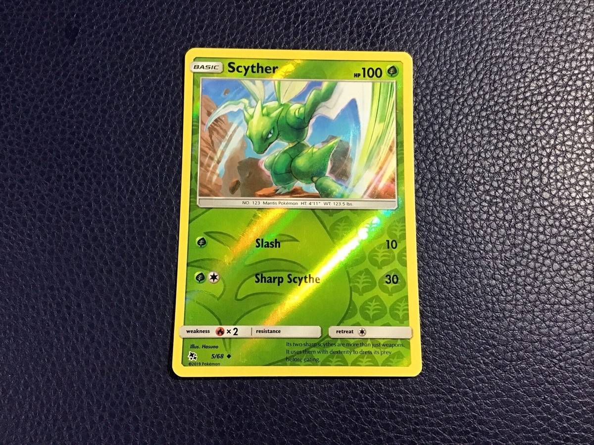 Scyther 5/68 NM Reverse Holo Hidden Fates Pokemon Card green