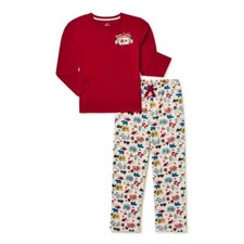 Wonder Nation Girls 2 Pc Long Sleeve Pajama Set-Red Sangria Camping-XS 4-5 -NWT