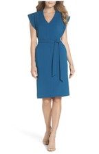 Eliza J Womens NWT Ruffle Sleeve Tie Waist Sheath Dress Tea Green 10