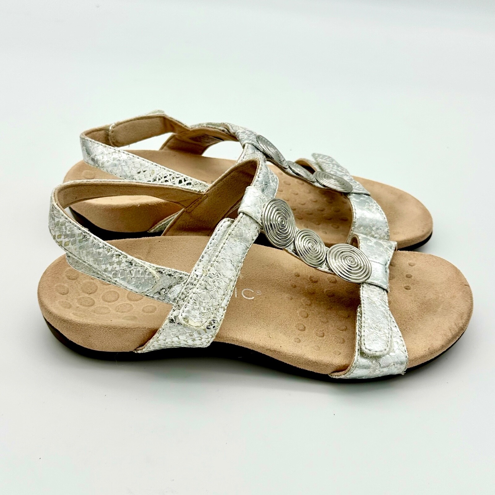 Vionic Farra Snake White Silver Slingback Sandals Women's Size 8