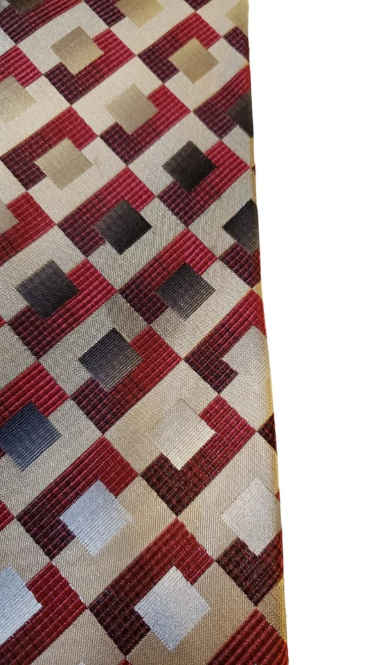 Corbata de lujo Crazy Horse rojo tostado patrón geométrico tejido seda negocios Foto 3 de 4