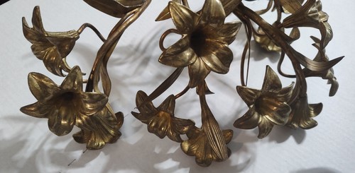 Pair of Gilt Bronze Sconce Inserts with Floral Decor 5 Arms of Lights *Read Desc - Picture 3 of 11