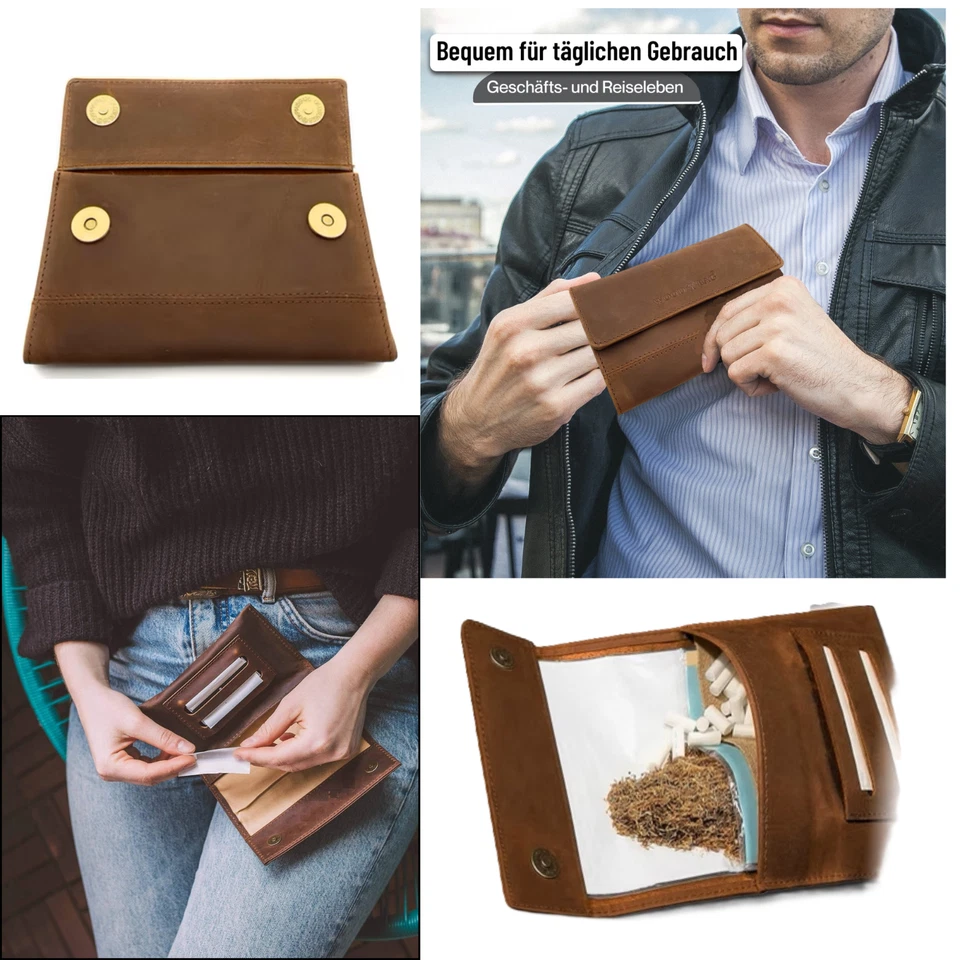 Tabaktasche aus Leder, Tabakbeutel Drehertasche -Tabakbeutel Leder & Drehtabak - Bild 4 von 4