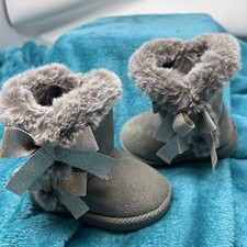 Faux Fur Boots First Steps Girls Koala Gray Kids Size 3 Toddlers Excellent