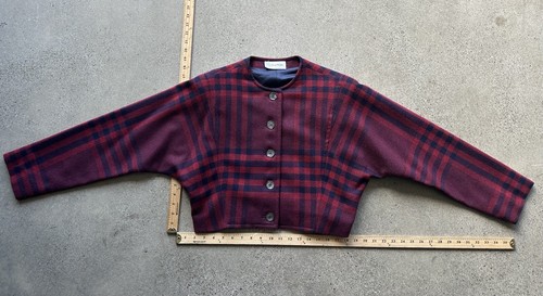 Vintage Evan Picone Red & Black Plaid Pure Wool Cropped Button-Up Jacket - Picture 6 of 11