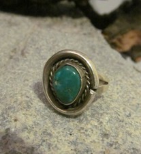 Vintage Native Sterling Silver 925 Green Turquoise Twist Frame Ring 6.25s, 6.2g