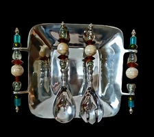 India Handcrafts Inc BOHO Beaded Handle Bowl Spoon Fork Set
