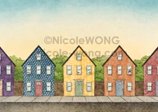 ACEO archival PRINT - HOUSES - dogs pets animals landscape neighborhood suburb