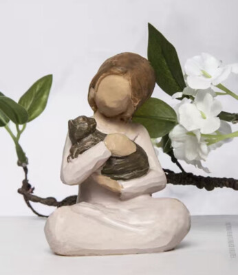 Young Girl & Her Cat Figure Statue Woman - Memorial Kitten Woman Rescue Kitty
