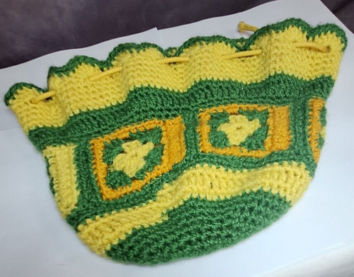 VTG Hand-Crocheted YELLOW & GREEN Drawstring PURSE - Picture 3 of 12