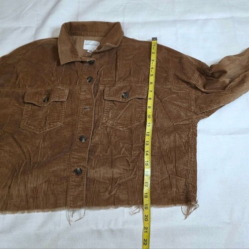 American Eagle Brown Corduroy Raw Hem Button Up Shacket Jacket Size Medium - Picture 7 of 10