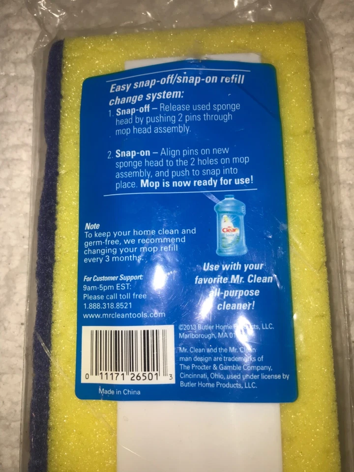 Mr. Clean De Colección Rodillo Esponja Mop Repuesto Clásico Amarillo 2013 Nuevo en Paquete A Presión Foto 3 de 4