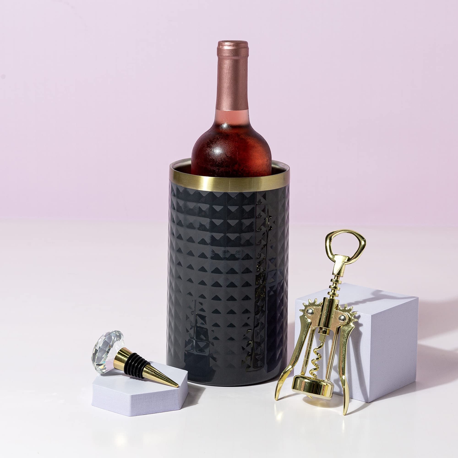 Wine Bottle Chiller Set Insulated Double Wall Chiller Gold Winged ...