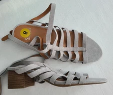 New Franco Sarto Women's Size 8 Heels Sandals Gray Stripe Suede NWOT