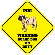Yellow Aluminum Crossing Sign Pug Warning Guard Dog on Duty Cross Xing