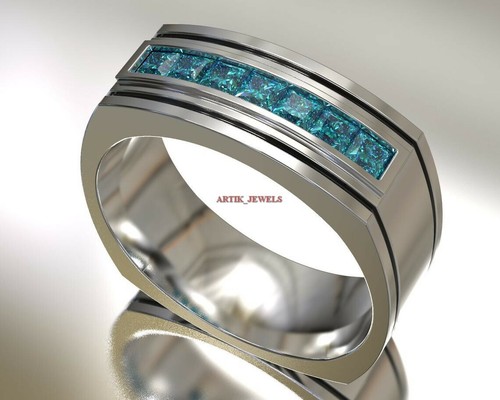 Natural Blue Topaz Gemstone with 925 Sterling Silver Ring for Men's AJ553 - Picture 3 of 13