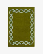 Hand Tufted Area Rug Green Color Nz Wool Handmade Modern Design For Hallway