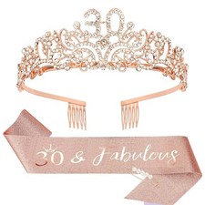 CIEHER 30th Birthday Crown  Sash  Pearl Pin Set, 30th...
