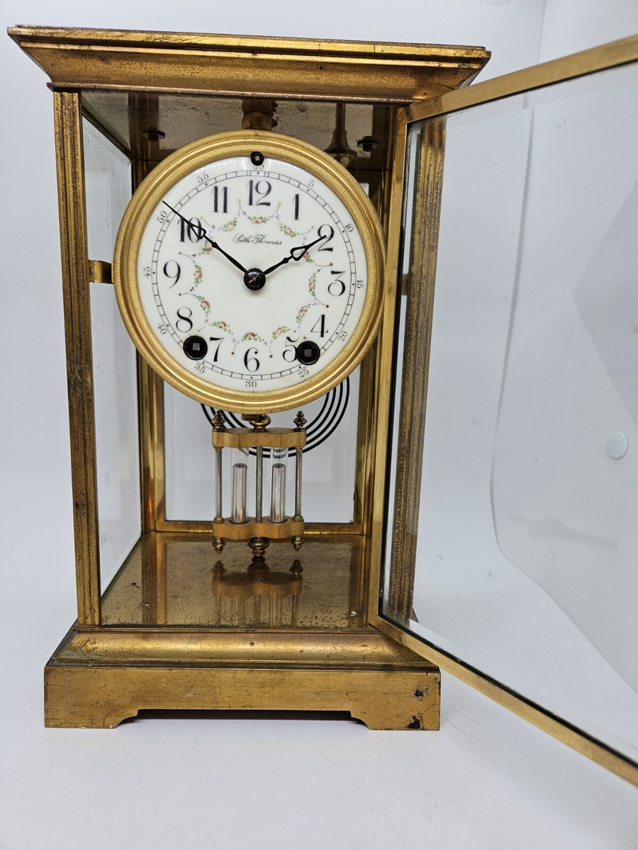 Seth Thomas アンティーク置時計 Antique SETH THOMAS Victorian Brass & Glass Fancy Dial
