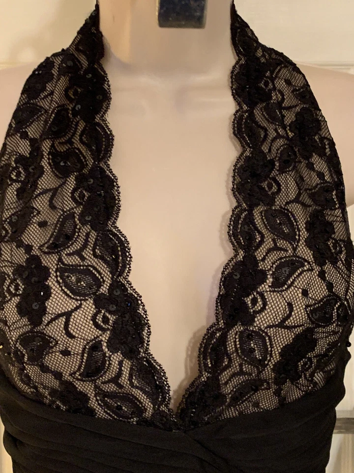 Betsy & Adam Negro Vestidos de Cóctel Vestido Fiesta Boda Largo Encaje Lentejuelas 4 Foto 4 de 4