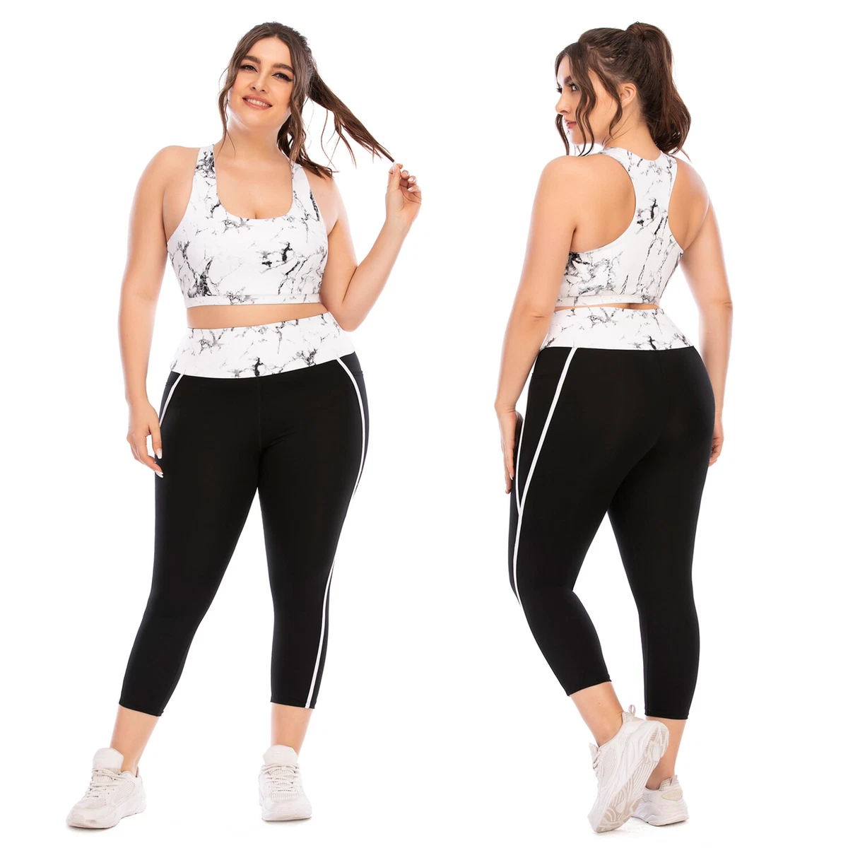 Women Plus Size Yoga Set Fitness Gym Sports Bra Leggings Pants Workout  Tracksuit