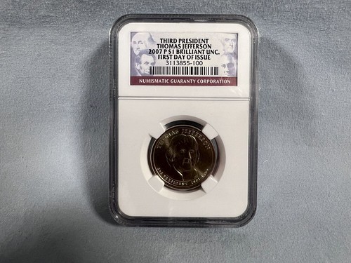 2007-P&D Thomas Jefferson President Brilliant UNC First Day of Issue NGC 2 coins