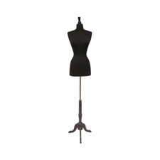 Female Dress Form Pinnable Black Mannequin Torso Size 2-4 with Black Wood Base