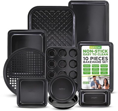 NutriChef 8pcs. Durable Bakeware Set Carbon Steel Non-Stick Coating (Gray)