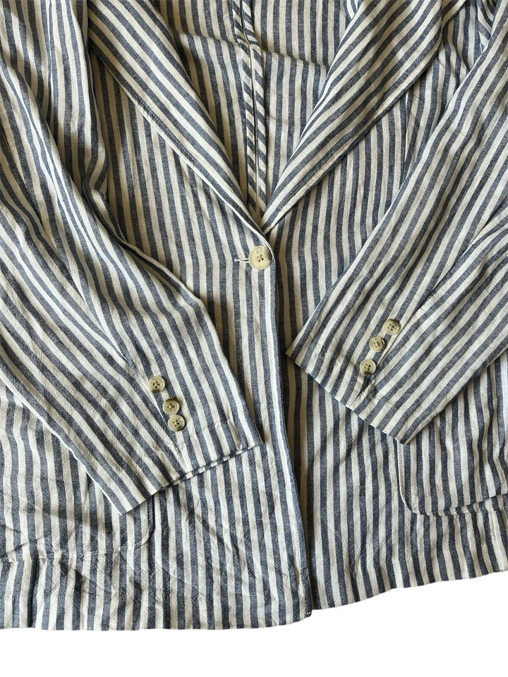 Blazer Caslon a Rayas Mezcla de Lino Azul-Marfil Brianne Rayas Talla Grande 4X Nuevo con Etiquetas Foto 4 de 4