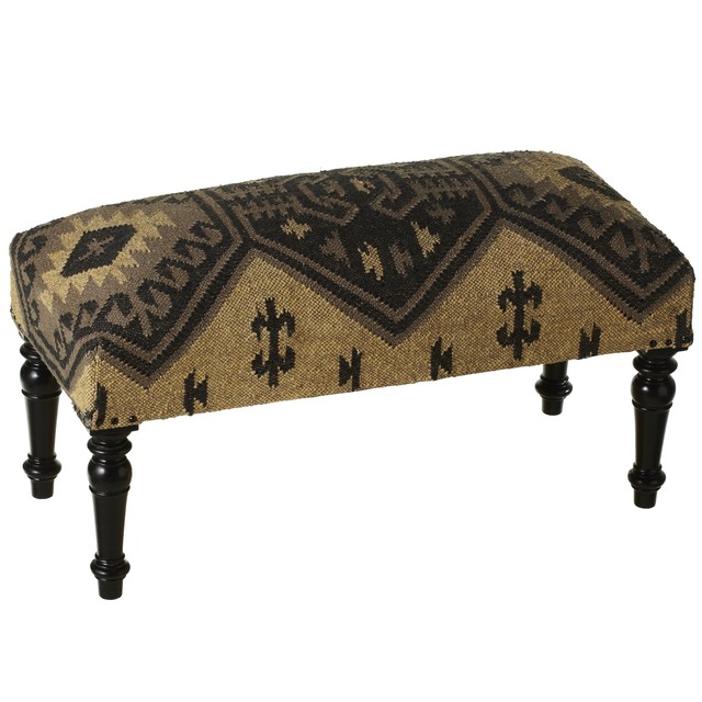 Cbk Mango Wood Black And Tan Kilim Upholstered Bench 147772 For