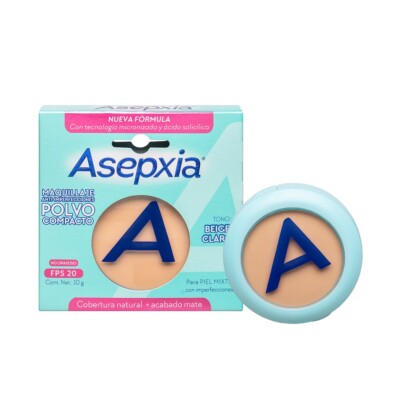 Maquillaje En Polvo Asepxia Anti Imperfecciones Tono Beige Claro, 10 g, FPS 20